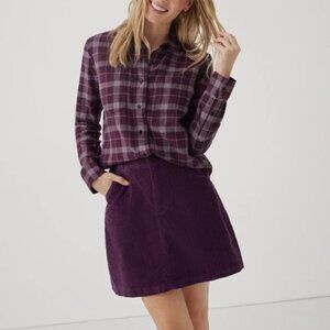 Pact Organic Fireside Purple Plaid Organic Cotton Long Sleeve Shirt Womens L